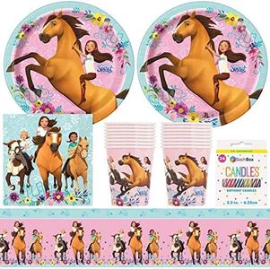 BashBox DreamWorks Spirit Riding Free Horse Birthday Party Supplies Pack Including Plates, Cups, Napkins, Tablecover (16 Guests) Plus BONUS BashBox Candles