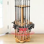 Ghosthorn Fishing Rod Holders for Garage 360 Degree Rotating Fishing Pole Rack, Floor Stand Holds up to 16 Rods Wood Fishing Gear Equipment Storage Organizer, Fishing Gifts for Men Women