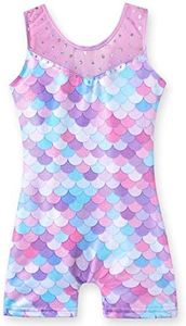 Leotards for Girls Gymnastics Unicorn Athletic Dance Wear Shiny Rainbow Blue Hotpink (Mermaid Purple, 4-5T)