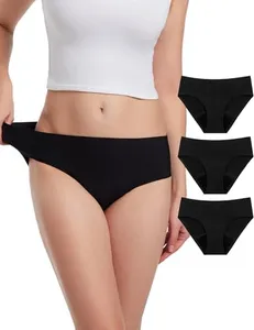 EcoPeriod Period Underwear for Women Heavy Flow Seamless LeakProof Menstrual Underwear No Show Period Panties(3 Pack, Black,S/M), Small-Medium