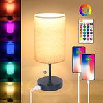 Lamps for Bedrooms Nightstand Bedside Lamp with 2 USB Port and Outlet, 3-Way Dimmable Table Lamps, Color Changing Night Stand Light Lamp RGB LED Bulb