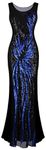 Angel-fashions Women's Sheer Gold Sequined Black Splicing Evening Dress, Blue Black, L, (A-403BE-L)