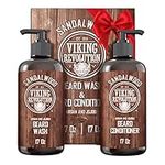 Viking Revolution Sandalwood Beard Wash For Men & Beard Conditioner For Men With Argan & Jojoba Oils - Softens & Strengthens - Natural Beard Shampoo And Conditioner Set With Beard Oil (2x17 oz / 482g)