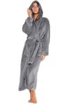 Alexander Del Rossa Women's Plush Fleece Robe with Hood, Warm Bathrobe Small Medium Steel Grey (A0116STLMD)