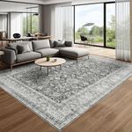 Area Rug Living Room Rugs-Deerly Vintage Floral Medallion Boho Oriental Non-Slip Low Pile Machine Washable Area Rug for Bedroom Dining Room Bathroom Office Laundry Room(Grey 9x12FT)