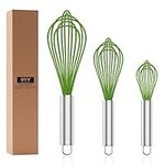 OYV Silicone Whisk,Professional Whisks for Cooking Non Scratch,Stainless Steel & Silicone Wisk,Plastic Rubber Whisk Tool for Nonstick Cookware Pans,Silicon Wisks Set of 3,Green.