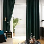 AMI CREATION Blackout Velvet Plain Curtains for Window Living Room Bedroom Hall Room Darkening Curtain, 6 Feet Long, Rama Green, Set of 2