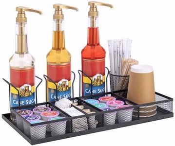MsJelau Syrup Rack Organizer, Mesh Pod Drawer With 3 Coffee Syrup Organizer for K Cup Condiment Stirrers Bar Storage