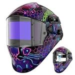 ARCCAPTAIN Flip Up Design Welding Helmet, Large Viewing 3.94" x 2.56" Auto Darkening Welding Hood, Ture Color Solar Powered Welding Mask, 4 Arc Sensor with Adjustable Shade 3/4-8/9-13, Cyberpunk