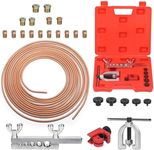 Mardatt 29Pcs 25FT 3/16 Copper Coated Brake Line Kit Includes 4 Threads Unions, 16 Brake Line Fittings and Double & Single Flaring Tool Kit Brake Line Tubing Set for Hydraulic Fuel Transmission System