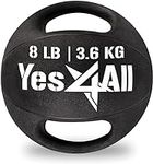 Yes4All Weighted Medicine Ball 8LB with Anti-Slip Dual Handles for Workout, Core Strength Exercises, Balance Training, and Throwing
