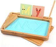 AtMini Sand Tray for Classroom Montessori Sand Tray with Lid Wooden Sand Trays for Kids Writing Letters and Numbers (Blue)