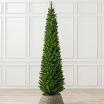 Christow Pencil Christmas Tree 7ft, Artificial Slim Narrow Green Spruce, Luxury Indoor Xmas Decoration, Natural Looking PE & PVC Needles, Easy Assembly with Stand, Tip Count 401 (skirt not included)