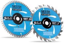 Seesii 6-1/2" Circular Saw Blades, 24T & 60T 2-Pack Combo, 5/8" Arbor, Carbide Tipped Teeth, Thin Kerf, Heavy Duty TCT Saw Blades for Wood Plywood MDF OSB Plastic Cutting, Fine & Ultra Finish