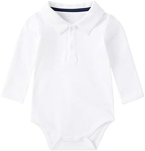 pureborn Baby Boys Polo Bodysuits Organic Cotton Bodysuit for Infant Collared Long Sleeve White 18-24 Months