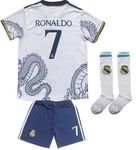 LULIDI Youth Sportswear Madrid #7 Special White Dragon Edition Kids Soccer Jersey/Shorts Football Socks Set (White,26)