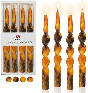 Gedengni Print Swirl Candlesticks Taper Candles - 4pcs Flame Spiral Candle Handmade Twisted Candles 10 Inch Long Candle Sticks Brown Tapered Candles for Home Holiday Wedding Dinner (1D4T-FLM)