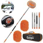 62 Inch Car Wash Brush with Telescoping Handle, 2 in 1 Chenille Microfiber Chenille Glove Cleaning Kit Suitable for Washing Car Rv Suv Trucks and Household Cleaning, Car Wash Mop with Long Handle