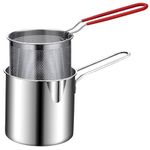 VISHIXIT Small Deep Frying Pot With Basket 1200Ml Stainless Steel Fryer Pot With Long Handle Mini Deep Oil Fryer For French Fries/Shrimp/Fish/Chicken Wings/Boiling Butter/Sauce/Gravies/Pasta (Silver)