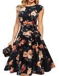 DRESSTELLS Cocktail Dress, Formal Wedding Guest Dresses for Women 2024 Vintage Party Dress Homecoming&Prom, Black Yellow Flower, Medium