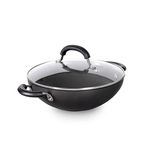 Circulon Origins Non-Stick + Hard Anodized Aluminium Kadhai with Lid and Stay Cool Phenolic Handles / 2.5mm Thickness/Induction and Gas Suitable, 26cm Large (Black)