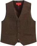 Gioberti Boy's Tweed Plaid Formal Suit Vest, Brown Graph, Size 14