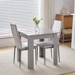 NICEME 75x75cm Square Dining Table and Chairs Set, Small Dining Room Set High Gloss Dining Table with Chairs Home Furniture (Grey Flannel, Grey Table with 2 Chairs)