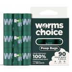 WORMS CHOICE Poop Bags for Dogs - CPCB Certified Biodegradable Dog Poop Bags - Large Pet Poop Bag for Big and Small Dogs - 90 Count, Green (100% Plastic Free)