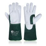 SAFTA Spark and Heat Proof Gloves, Sheep leather Palm & Top with Cow Split Leather Cuff, AZO free Ideal TIG Welding Gloves, Perfect for Gardening, Soldering, Metal Handling. (Size 10, Green)