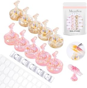 MelodySusie Nail Stand for Press Ons, Round Shell Acrylic Magnetic Base for Painting Display with Brush Holder and 100 Pcs Reusable Double-Sided Tape for Home DIY Salon Supplies