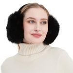 Bibury Real Fox Fur Earmuffs, Winter Ear Muffs, Cold Weather Head Warmer (Black)