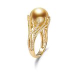 Daesar 18K Yellow Gold Rings For Women Wedding Bands Diamond 0.62ct Branches Hollow Round Pearl Promise Rings Gold Ring Size N 1/2