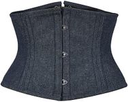 Underbust Corset Steel Boned Heavy duty waist trainer, Hourglass Body Shaper, Blue Demin, 3X-Large