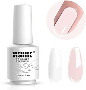 Vishine 15ml 2Pcs DUO French Manicure Gel Nail Polish French White & French Rose Kit UV LED Nail Gel Classic Pale Pink White Manicure Set