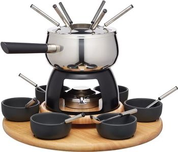 Artesà Set per Fonduta con Piatto Girevole Lazy Susan, Pentola per Fonduta in Acciaio Inossidabile con Bruciatore, Pentole per Tuffi e Utensili, Set di 22 Pezzi, Nero