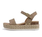 Soda CLIP ~ Women Open Toe Ankle Strap Platform Espadrille Sandal, Dark Natural Nubuck, 7.5