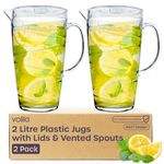 Plastic Jug 2L (2 Pack) Swirl Design Plastic Pitcher Jug with Lid & Vented Spout - Pimms, Summer Juices, Picnics and BBQ Garden Parties - Clear Design