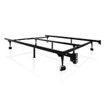 Structures by Malouf Heavy Duty 9-Leg Adjustable Metal Bed Frame with Center Support and Rug Rollers - Universal (King, Cal King, Queen, Full, Twin XL, Twin)