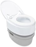 Camco 41544 Premium Portable Travel Toilet With Three Directional Flush And Swivel Dumping Elbow (5.3 gallon, Frustration Free Packaging)