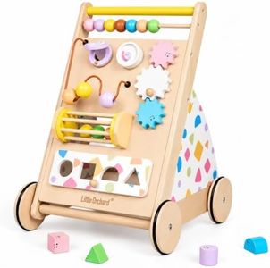 Little Orchard Baby Wooden Baby Walker with Upgraded Adjustable Speed Control, Montessori Activity Push Walker with Wheels, Baby Walker Toy for Toddlers, Gift for Boys & Girls 1 Year Old