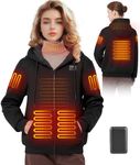 Heated Hoodie for Women with 7.4V 12000mAh Battery, Upgraded Heated Women Sweatshirt with 6 Heating Zones (UK, Alpha, L, Regular, Regular, Black)