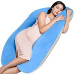MY ARMOR Full Body U Shape Pregnancy Pillow for Women, Maternity Pillow Gift for Pregnancy Sleeping, 3 Months Warranty, Premium Velvet Cover with Zip, Cream + Sky Blue
