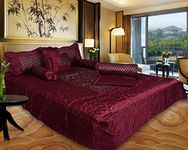 ManavRachit Self Design Satin Bedding Set (Set of 8 pcs)[1 Double Bed Bedsheet || 2 Pillow Cover || 2 Filled Cushion || 2 Filled Bolsters ||1 AC Comforter] BUTTI. (Maroon)