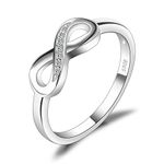 JewelryPalace Infinity Forever Love Knot Promise Ring for her, White Gold Plated 925 Sterling Silver Rings for Women, Anniversary CZ Simulated Diamond Ring, Girls Womens Jewellery J