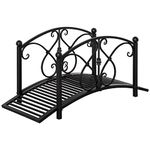 Outsunny 102L x 48W x 49H Classic Metal Garden Bridge with Safety Railings Arc Footbridge Decorative Pond for Backyard Creek Stream, Black