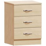 Vida Designs Large Pine Bedside Drawer, Bedside Cabinet, 3 Drawer, Bedside Table, Metal Handles and Runners