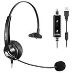 USB Headset with Microphone Noise Cancelling & Audio Controls, Wideband Computer Headphones for Business UC Skype Lync Softphone Call Center Office, Clearer Voice, Super Light, Ultra Comfort