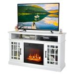 DORTALA Electric Fireplace TV Stand for TVs Up to 55 Inches, Fireplace Entertainment Center with Cabinets & Adjustable Shelves, Remote Control, White