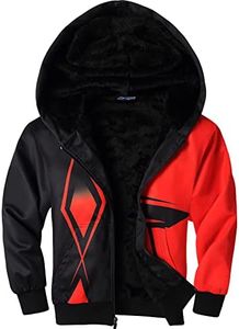JACKETOWN Kids Fleece Jacket 3D Printed Star Hooded Sweatshirt Full Zipp Up Boys Sherpa Lined Winter Coat 6-15 Years
