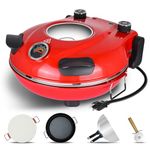 Davivy 12" Indoor Pizza Oven with Pizza Stone & Grill Pan, Portable Pizza Oven Countertop, Pizza Maker Machine for Home Above Counter Heats up to 800˚F, Indoor Portable Pizza Cooker Countertop - Red